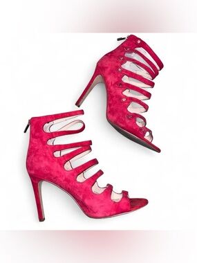 Women’s Open-Toe Strappy Cage High Heel Sandals - Red